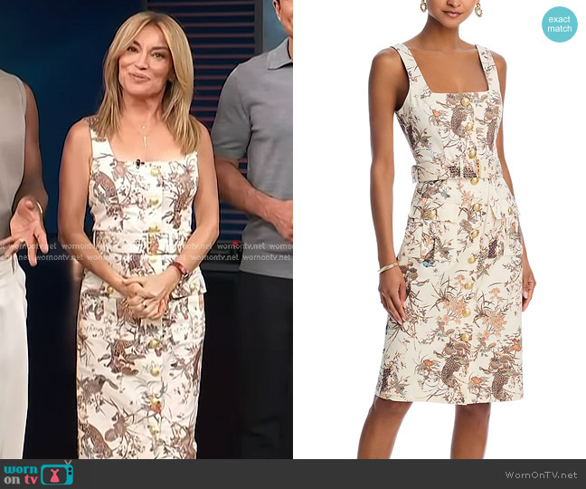 L'Agence Idy Belted Dress in Ecr Mt Tapestry Jungle worn by Kit Hoover on Access Hollywood