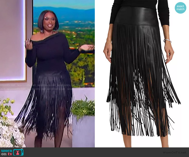 L'Agence Karolina Fringe Vegan Leather Skirt worn by Jennifer Hudson on The Jennifer Hudson Show