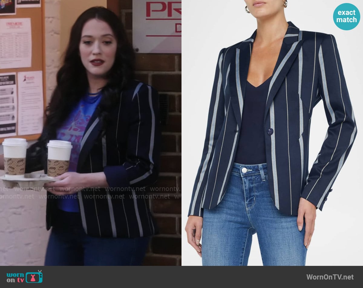 L'Agence Clementine Stripe Blazer in Midnight worn by Riley (Kat Dennings) on Shifting Gears