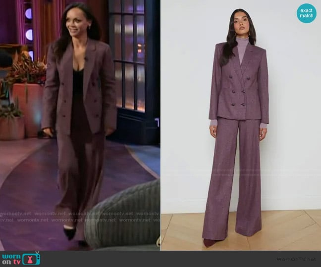 L'Agence Colin Wool Blazer in Deep Plum Multi Chevron worn by Christina Ricci on The Kelly Clarkson Show
