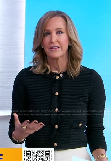 Lara’s black ribbed knit jacket on Good Morning America