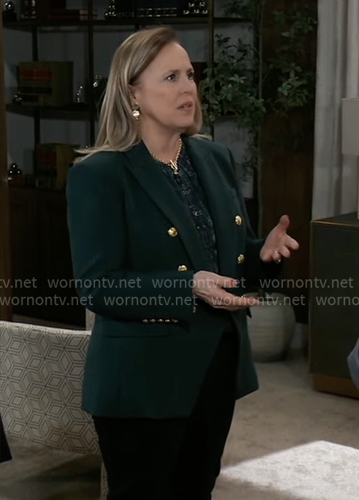 Laura’s printed blouse and green blazer on General Hospital