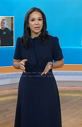 Laura’s navy tie neck midi dress on Today