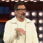 Lawrence Zarian’s white zip front jacket on The Kelly Clarkson Show
