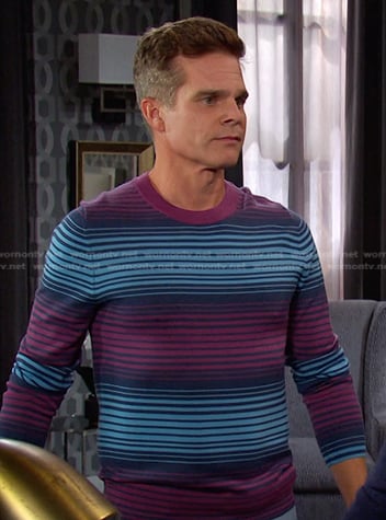 Leo’s purple and blue striped sweater on Days of our Lives