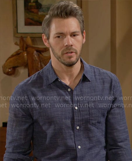 Liam’s blue crosshatch print shirt on The Bold and the Beautiful