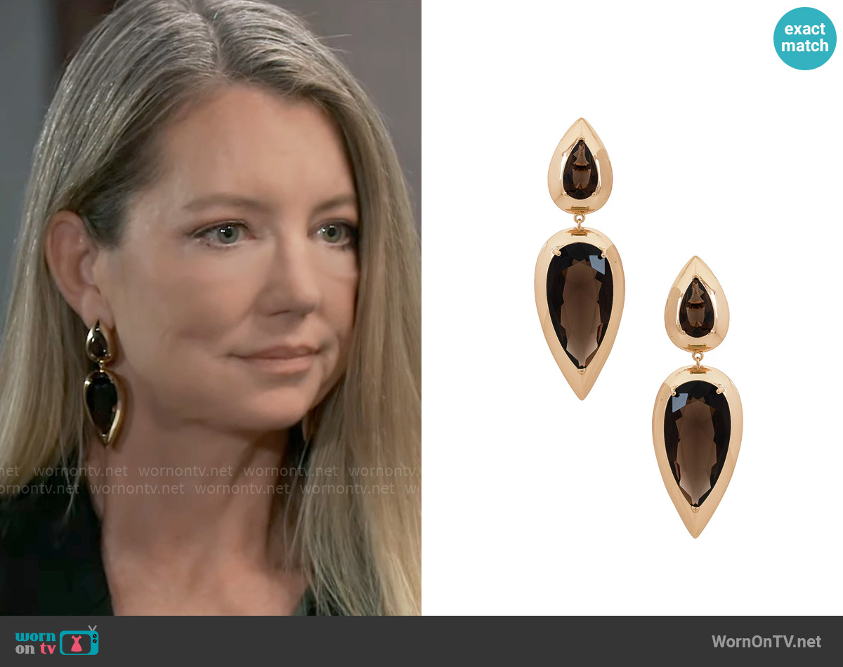 Lili Claspe Imara Smoke Quartz Earrings worn by Nina Reeves (Cynthia Watros) on General Hospital