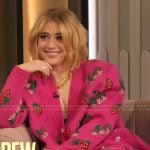Lizze Broadway’s pink strawberry print cardigan on The Drew Barrymore Show