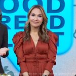 Lori’s rust orange puff sleeve midi dress on Good Morning America