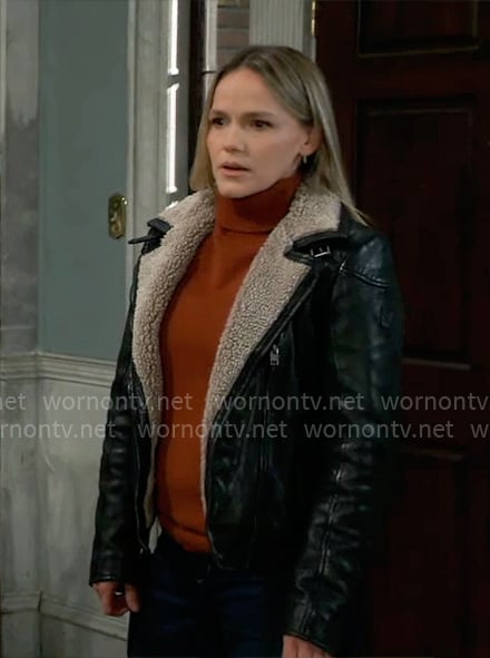 Lulu’s leather jacket with fleece lining on General Hospital