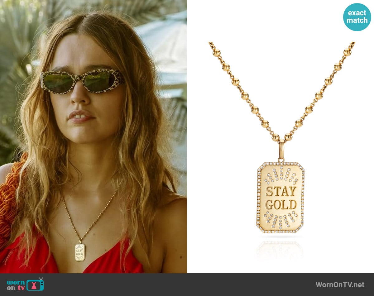 LunaFlo London Stay Gold Pendant worn by Chelsea (Aimee Lou Wood) on The White Lotus
