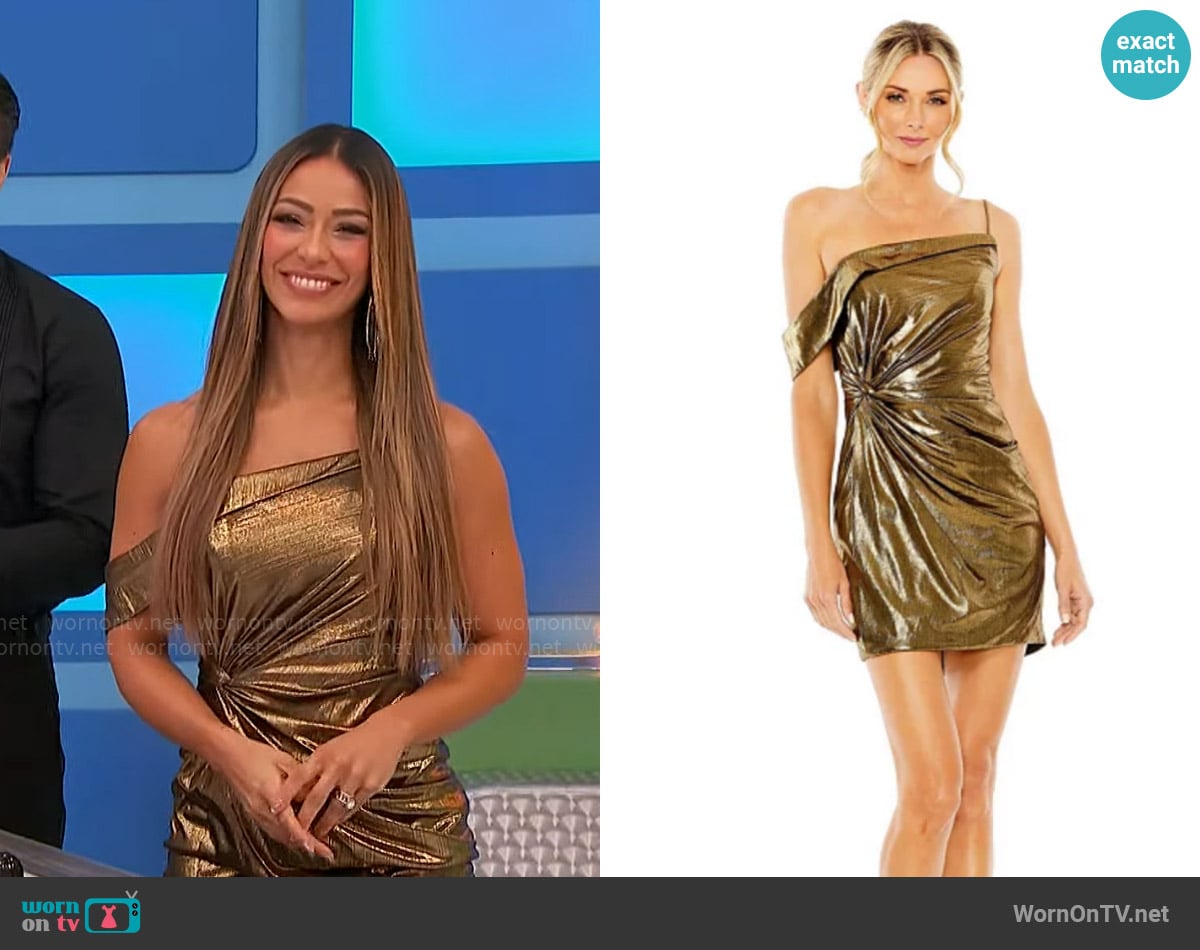 Mac Duggal Asymmetrical Front Knot Mini Dress worn by Manuela Arbeláez on The Price is Right