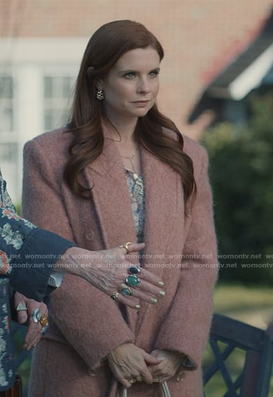Maddie’s pink wool double breasted coat on Sweet Magnolias