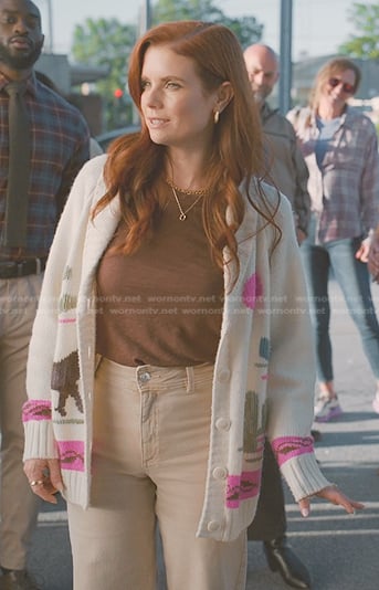 Maddie’s white print cardigan on Sweet Magnolias