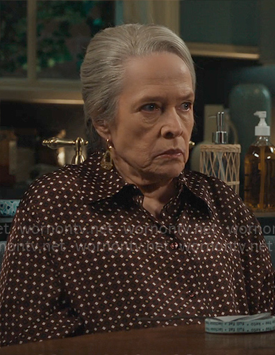 Madeline’s brown printed shirt on Matlock