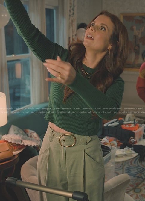 Maddie’s green belted pants on Sweet Magnolias