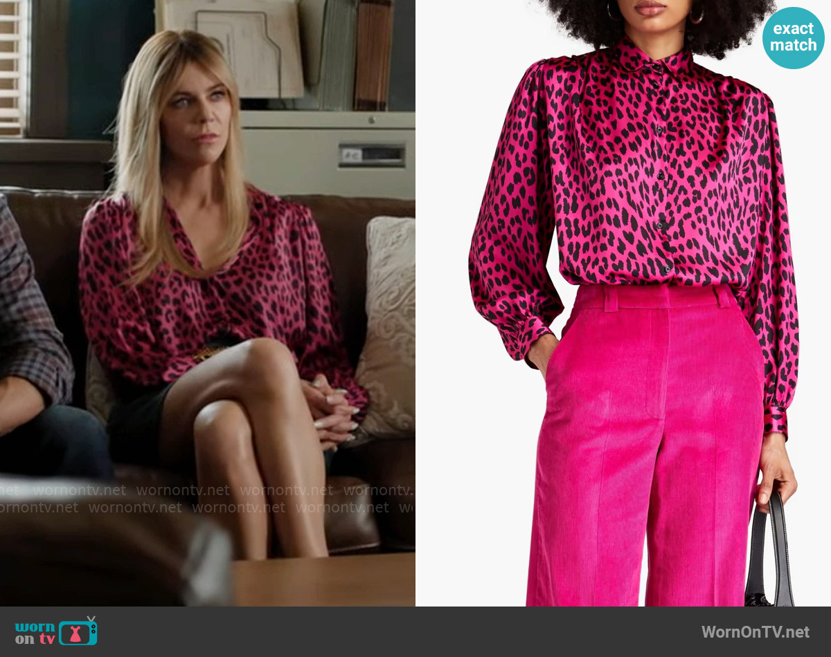Maje Leopard-print satin shirt worn by Morgan Gillory (Kaitlin Olson) on High Potential