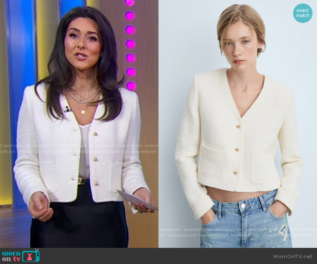 Mango Cotton Blend Tweed Jacket worn by Erielle Reshef on Good Morning America