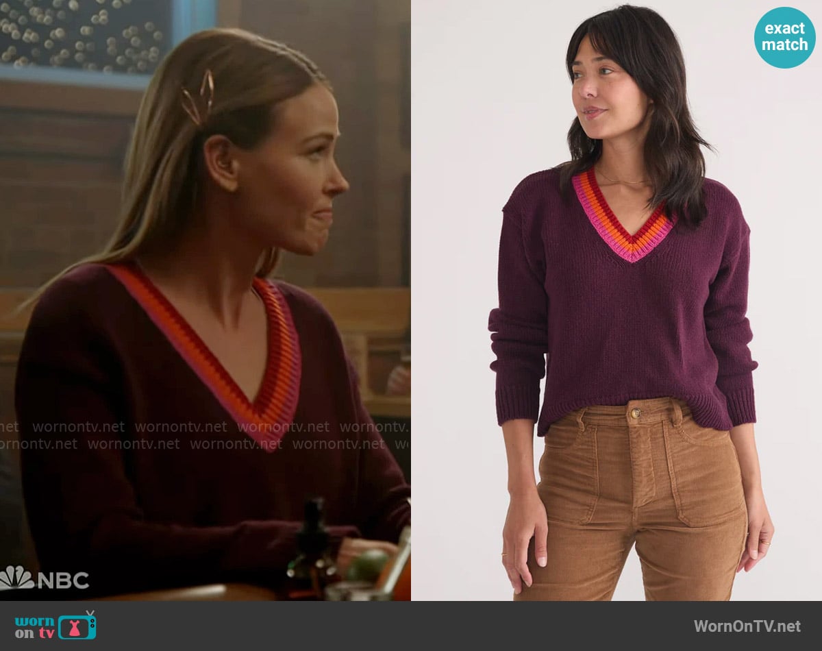 Marine Layer Bella Sweater in Plum worn by Lyla 'Lizzy' Novak (Jocelyn Hudon) on Chicago Fire