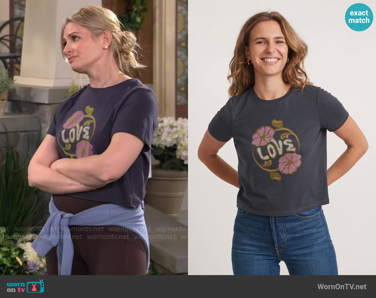 Marine Layer Graphic Triblend Crop Tee in Flower Love Graphic worn by Gemma (Beth Behrs) on The Neighborhood