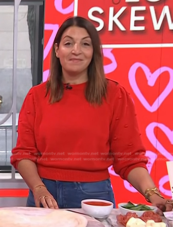 Mary Giuliani’s red bobble sleeve sweater on Today