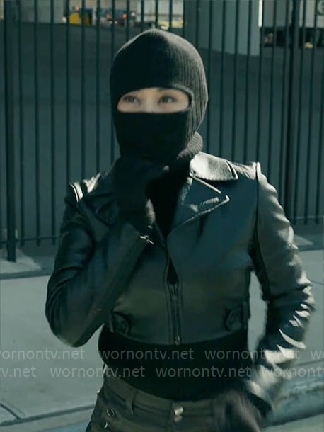 Mel’s cropped leather jacket on The Equalizer