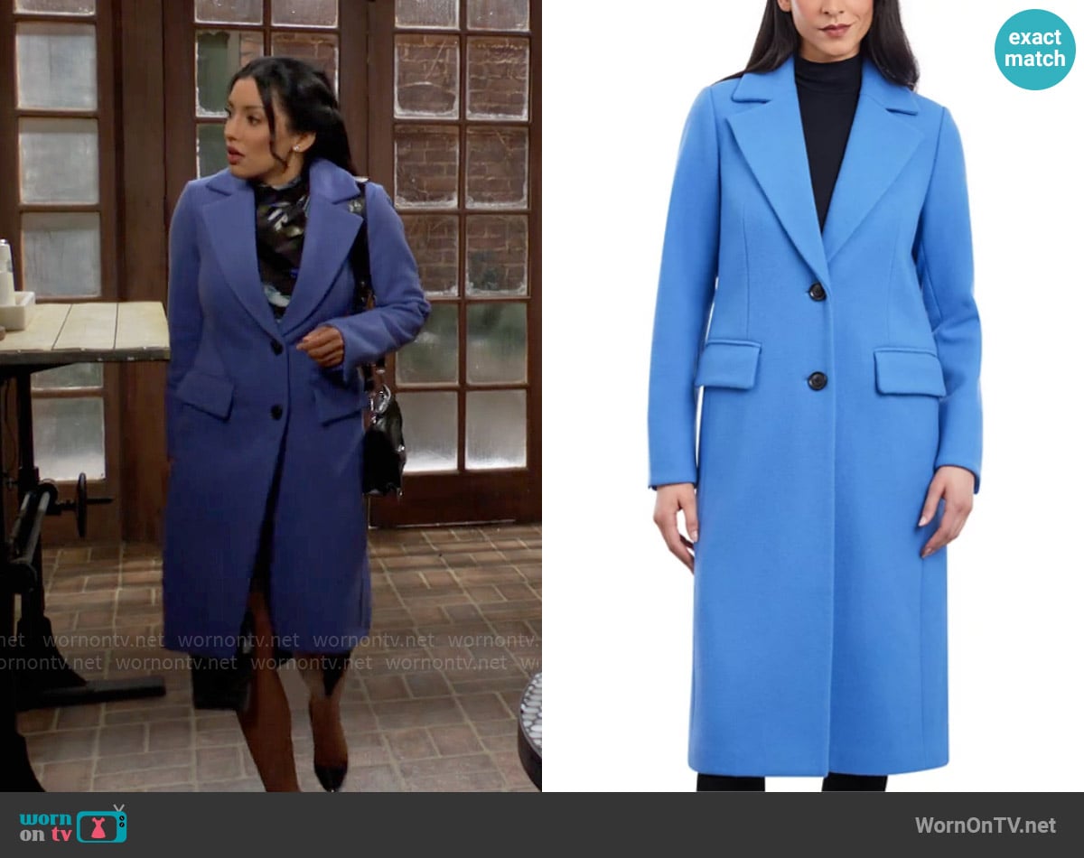 MICHAEL Michael Kors Single-Breasted Coat in Crew Blue worn by Audra Charles (Zuleyka Silver) on The Young and the Restless