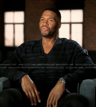 Michael Strahan’s blue striped sweater on Good Morning America