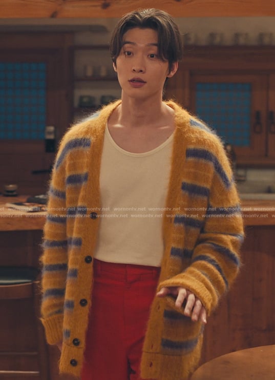 Min Ho’s yellow striped cardigan on XO Kitty