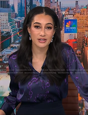 Morgan’s purple chain print blouse on NBC News Daily