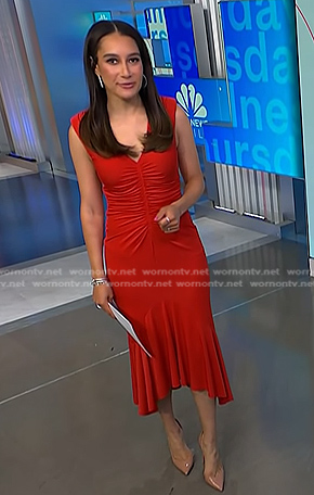 Morgan’s red ruched front dress on NBC News Daily