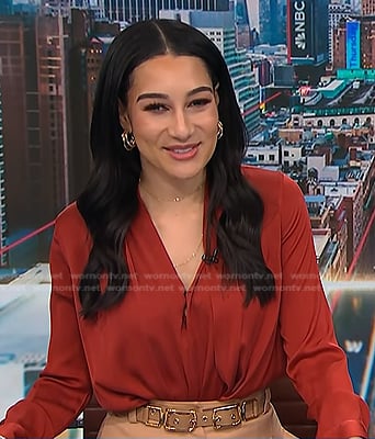 Morgan’s red v-neck blouse on NBC News Daily