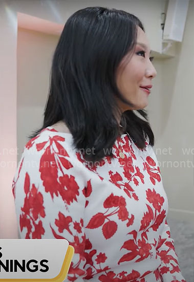 Nancy Chen’s red floral top on CBS Mornings