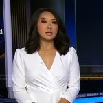 Nancy Chen’s white ruffle front dress on CBS Evening News