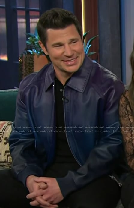Nick Lachey’s metallic purple leather jacket on The Kelly Clarkson Show