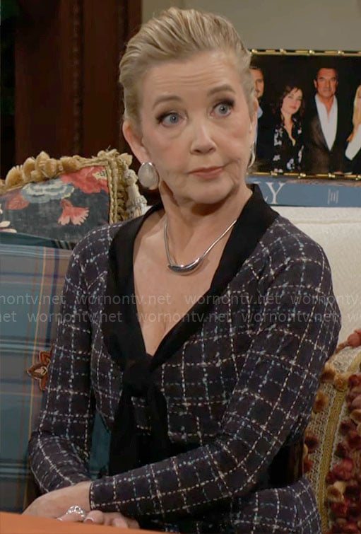Nikki’s navy checked dress on The Young and the Restless