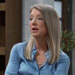 Nina’s blue button down blouse on General Hospital