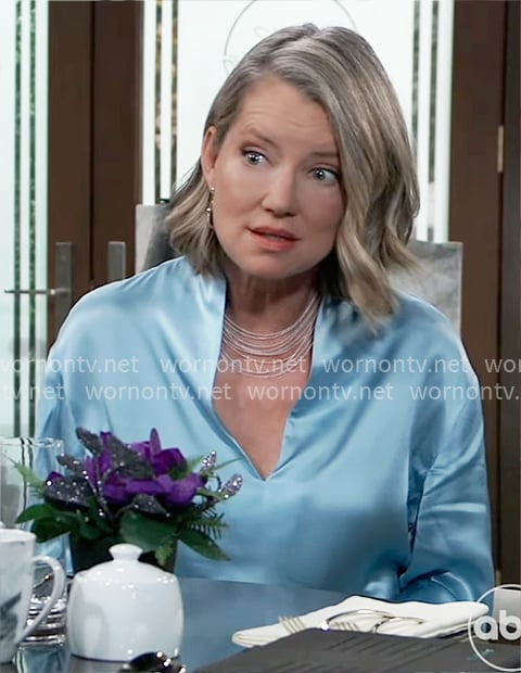Nina’s blue silk blouse on General Hospital