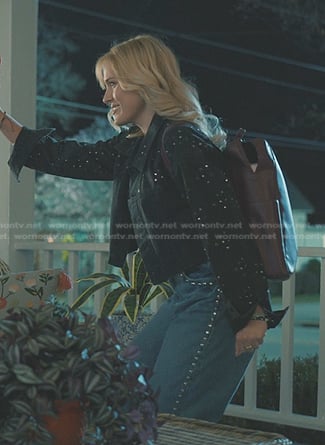 Olivia’s black grommet cropped jacket on Sweet Magnolias