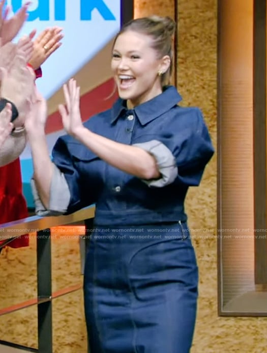 Olivia Holt’s denim jacket and skirt on Live with Kelly and Mark