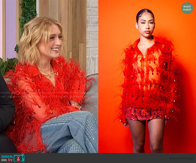 Onalaja Zina Feather Crystal Shirt worn by Lizze Broadway on Sherri