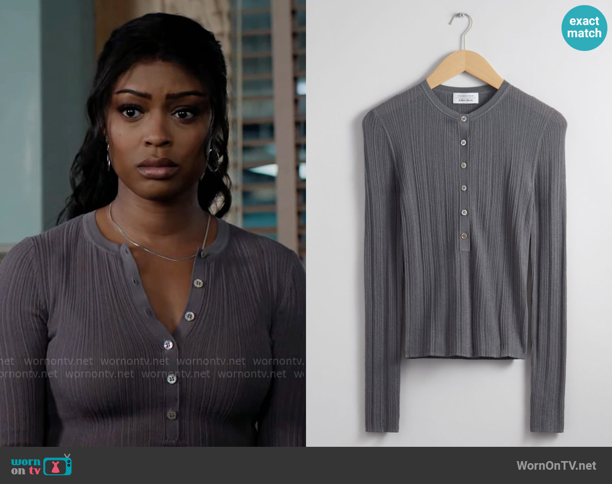 & Other Stories Ribbed Henley Top worn by Daphne (Javicia Leslie) on High Potential