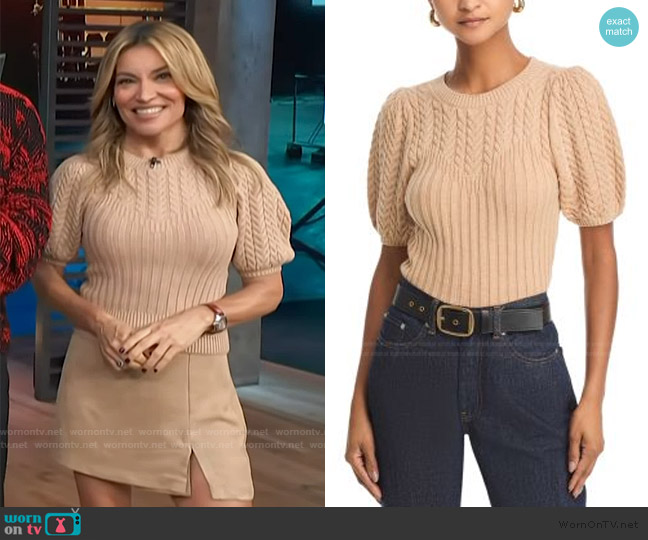 Paige Aeris Rib Cable Stitch Top worn by Kit Hoover on Access Hollywood