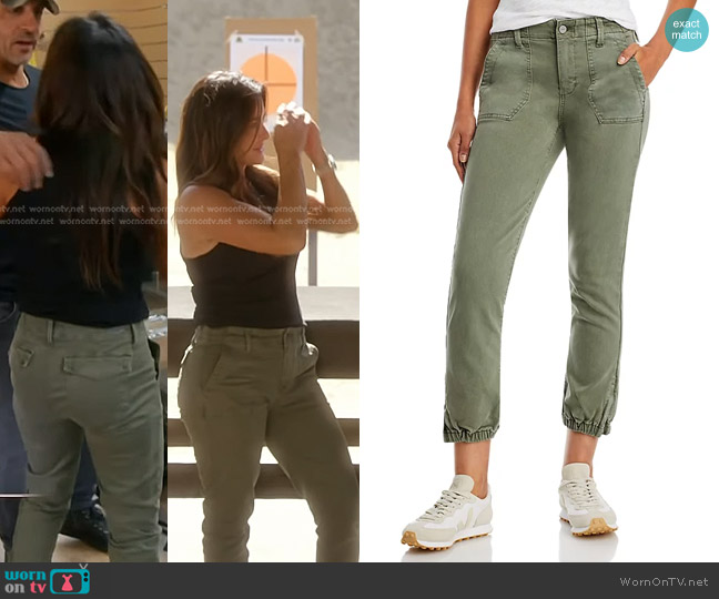 Paige Mayslie Cropped Jogger Pants in Vintage Ivy Green worn by Kyle Richards on The Real Housewives of Beverly Hills