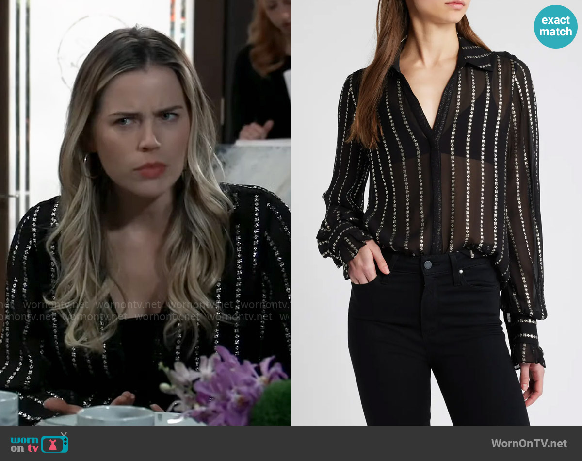 Paige Sosa Metallic Stripe Shirt worn by Sasha Gilmore (Sofia Mattsson) on General Hospital