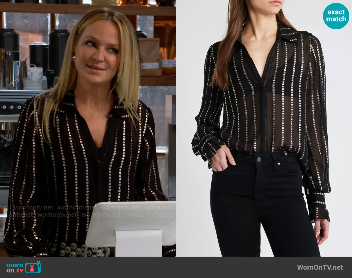 Paige Sosa Metallic Stripe Shirt worn by Sharon Newman (Sharon Case) on The Young and the Restless
