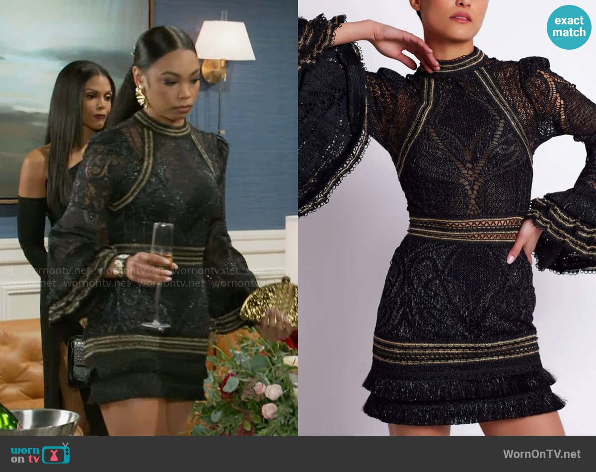 PatBO Lace and Fringe Mini Dress worn by Chelsea Hamilton (RhonniRose Mantilla) on Beyond the Gates