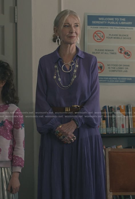 Paula’s purple wrap dress on Sweet Magnolias