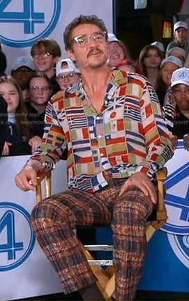 Pedro Pascal’s flag print shirt and plaid pants on Good Morning America