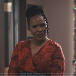 Peggy’s red rose print wrap dress on Sweet Magnolias